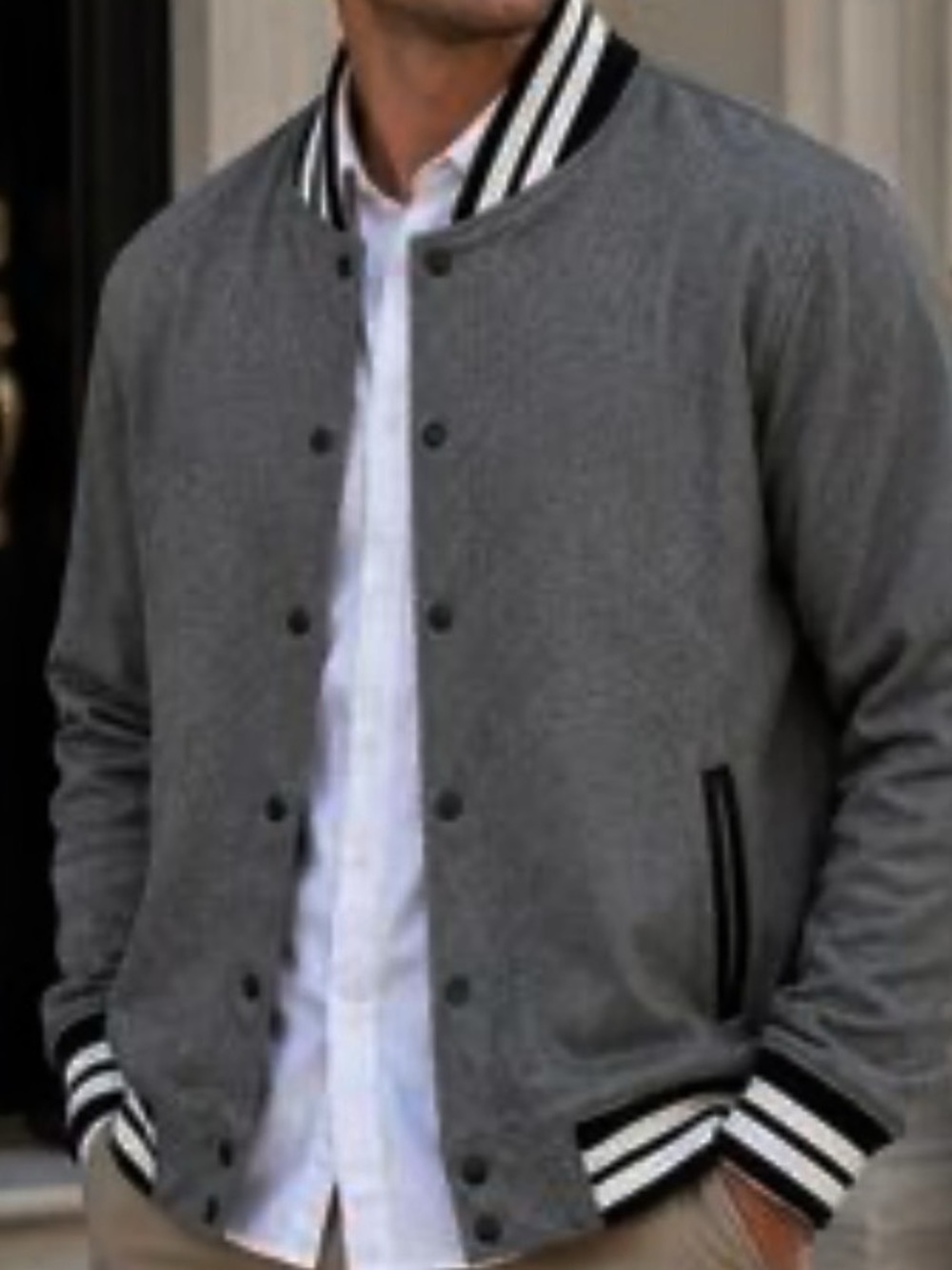 PacSun Jacket Mens L Gray Wool Blend Varsity Bomber Snap Front Lined Casual
